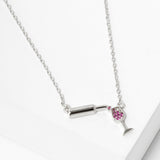102741, GOLD DIPPED, "BE SAVORED" DAINTY WINE GLASS BOTTLE CZ NECKLACE