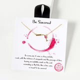 102741, GOLD DIPPED, "BE SAVORED" DAINTY WINE GLASS BOTTLE CZ NECKLACE