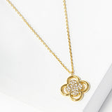 102744, GOLD DIPPED, "TOKEN OF LUCK" CLOVER CHARM CZ NECKLACE