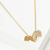102745, GOLD DIPPED, "HEARTFUL OF LOVE" TRIPLE CZ HEART CHARM NECKLACE