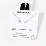 102750, GOLD DIPPED, "BETTER & BETTER" CURVED ARROW CZ NECKLACE