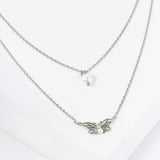 102752, GOLD DIPPED, "ELEVATE" DAINTY BUTTERFLY WITH PEARL DOUBLE LAYERED NECKLACE