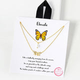 102752, GOLD DIPPED, "ELEVATE" DAINTY BUTTERFLY WITH PEARL DOUBLE LAYERED NECKLACE