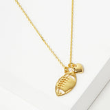 102754, GOLD DIPPED, "LOVE FOOTBALL" FOOTBALL WITH HEART NECKLACE