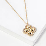 102755, GOLD DIPPED, "FOUR LEAF" CLOVER CZ CHARM NECKLACE