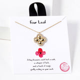 102755, GOLD DIPPED, "FOUR LEAF" CLOVER CZ CHARM NECKLACE