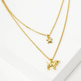 102756, GOLD DIPPED, "PUPPY'S LOVE" DAINTY PUPPY CHARM DOUBLE LAYERED NECKLACE