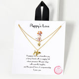 102756, GOLD DIPPED, "PUPPY'S LOVE" DAINTY PUPPY CHARM DOUBLE LAYERED NECKLACE