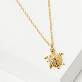102763, GOLD DIPPED, FORWARD IS FORWARD, DAINTY SEA TURTLE CUBIC ZIRCONIA ACCENT CHARM NECKLACE