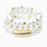 102772, PEARL & WOOD MULTI LAYERED BEADED STRETCH BRACELET