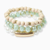 102772, PEARL & WOOD MULTI LAYERED BEADED STRETCH BRACELET