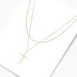 102782, CROSS CHARM DOUBLE LAYERED BEADED NECKLACE