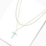 102782, CROSS CHARM DOUBLE LAYERED BEADED NECKLACE