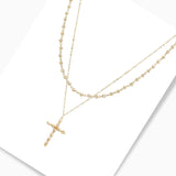102782, CROSS CHARM DOUBLE LAYERED BEADED NECKLACE