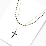 102782, CROSS CHARM DOUBLE LAYERED BEADED NECKLACE