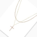102782, CROSS CHARM DOUBLE LAYERED BEADED NECKLACE