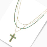 102783, CROSS CHARM BEADED MULTI LAYERED NECKLACE