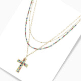 102783, CROSS CHARM BEADED MULTI LAYERED NECKLACE