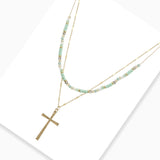 102784, CROSS CHARM BEADED DOUBLE LAYERED NECKLACE