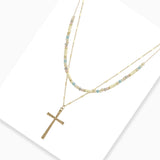 102784, CROSS CHARM BEADED DOUBLE LAYERED NECKLACE