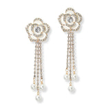 102800, FLOWER ACCENT CRYSTAL RHINESTONE WITH PEARL DROP DANGLE EARRING
