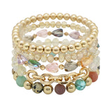 102838, SEMI PRECIOUS STONE MULTI LAYERED BEADED STRETCH BRACELET