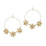 102843, TRIPLE FLOWER ROUND HOOP DANGLE EARRING