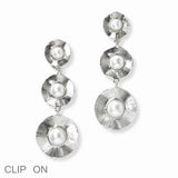 102851, ROUND PEARL ACCENT DROP DANGLE CLIP ON EARRING