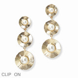 102851, ROUND PEARL ACCENT DROP DANGLE CLIP ON EARRING