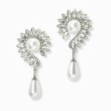 102852, MARQUISE RHINESTONE ACCENT PEARL DANGLE CLIP ON EARRING