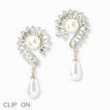 102852, MARQUISE RHINESTONE ACCENT PEARL DANGLE CLIP ON EARRING