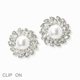 102853, PEARL ACCENT MARQUISE RHINESTONE CLIP ON EARRING