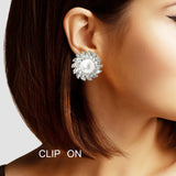 102853, PEARL ACCENT MARQUISE RHINESTONE CLIP ON EARRING