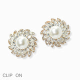 102853, PEARL ACCENT MARQUISE RHINESTONE CLIP ON EARRING