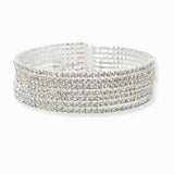 102855, 7 LINES PAVE CRYSTAL RHINESTONE STRETCH CUFF BRACELET