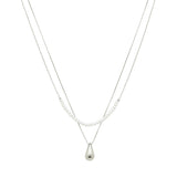 102861, TEARDROP CHARM WITH DAINTY PEARL DOUBLE LAYERED NECKLACE