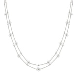 102863, DAINTY FLOWER PEARL DOUBLE LAYERED NECKLACE
