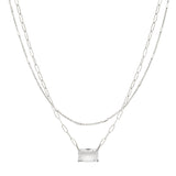 102865, GEOMETRIC GLASS STONE ACCENT DOUBLE LAYERED NECKLACE