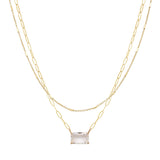 102865, GEOMETRIC GLASS STONE ACCENT DOUBLE LAYERED NECKLACE