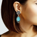 102899, WESTERN BUFFALO COIN ACCENT TURQUOISE STONE DANGLE EARRING
