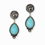102899, WESTERN BUFFALO COIN ACCENT TURQUOISE STONE DANGLE EARRING