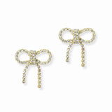 102940, GOLD DIPPED, RIBBON BOW CUBIC ZIRCONIA STUD EARRING