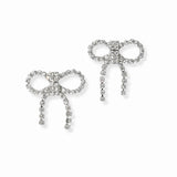 102940, GOLD DIPPED, RIBBON BOW CUBIC ZIRCONIA STUD EARRING