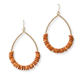 102955, WOOD BEADED TEARDROP DANGLE EARRING