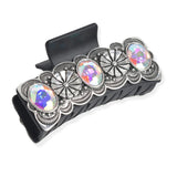102972, WESTERN THEMED OVAL TURQUOISE STONE ACCENT RECTANGULAR GRANDER HAIR CLAW