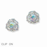 103003, ROSE FLOWER CRYSTAL RHINESTONE CLIP ON EARRING