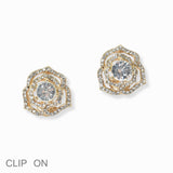 103003, ROSE FLOWER CRYSTAL RHINESTONE CLIP ON EARRING