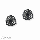 103003, ROSE FLOWER CRYSTAL RHINESTONE CLIP ON EARRING