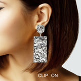 103016, HAMMERED GEOMETRIC METAL CLIP ON EARRING