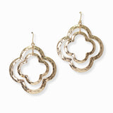 103029, DOUBLE CLOVER HAMMERED METAL DANGLE EARRING
